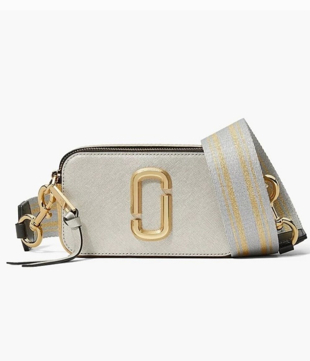 Marc Jacobs Small Camera Crossbody Bag in Light Silver with Gold Hardware